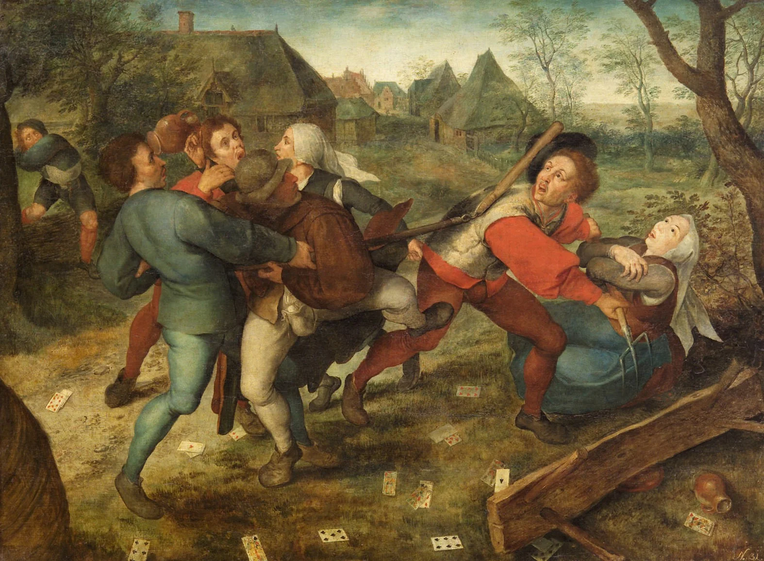 Streitende Bauern beim Kartenspiel, detail
