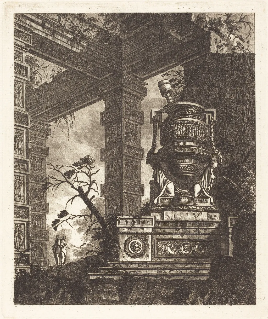 Vase Supported by Two Sphinxes, by Jean-Laurent Legeay, ink, 1768