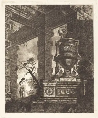 Vase Supported by Two Sphinxes, by Jean-Laurent Legeay, ink, 1768