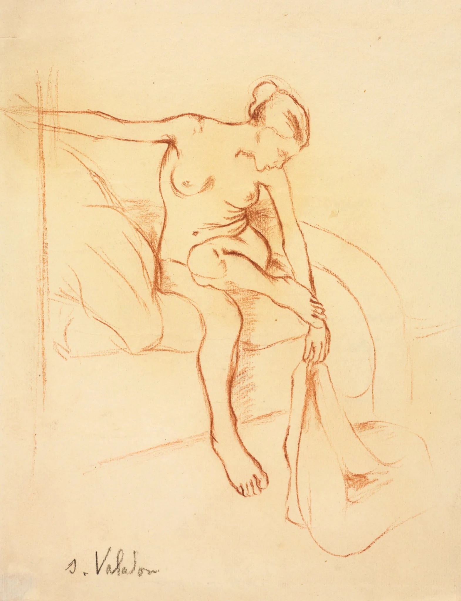 Nude Woman Seated on a Bed, detail