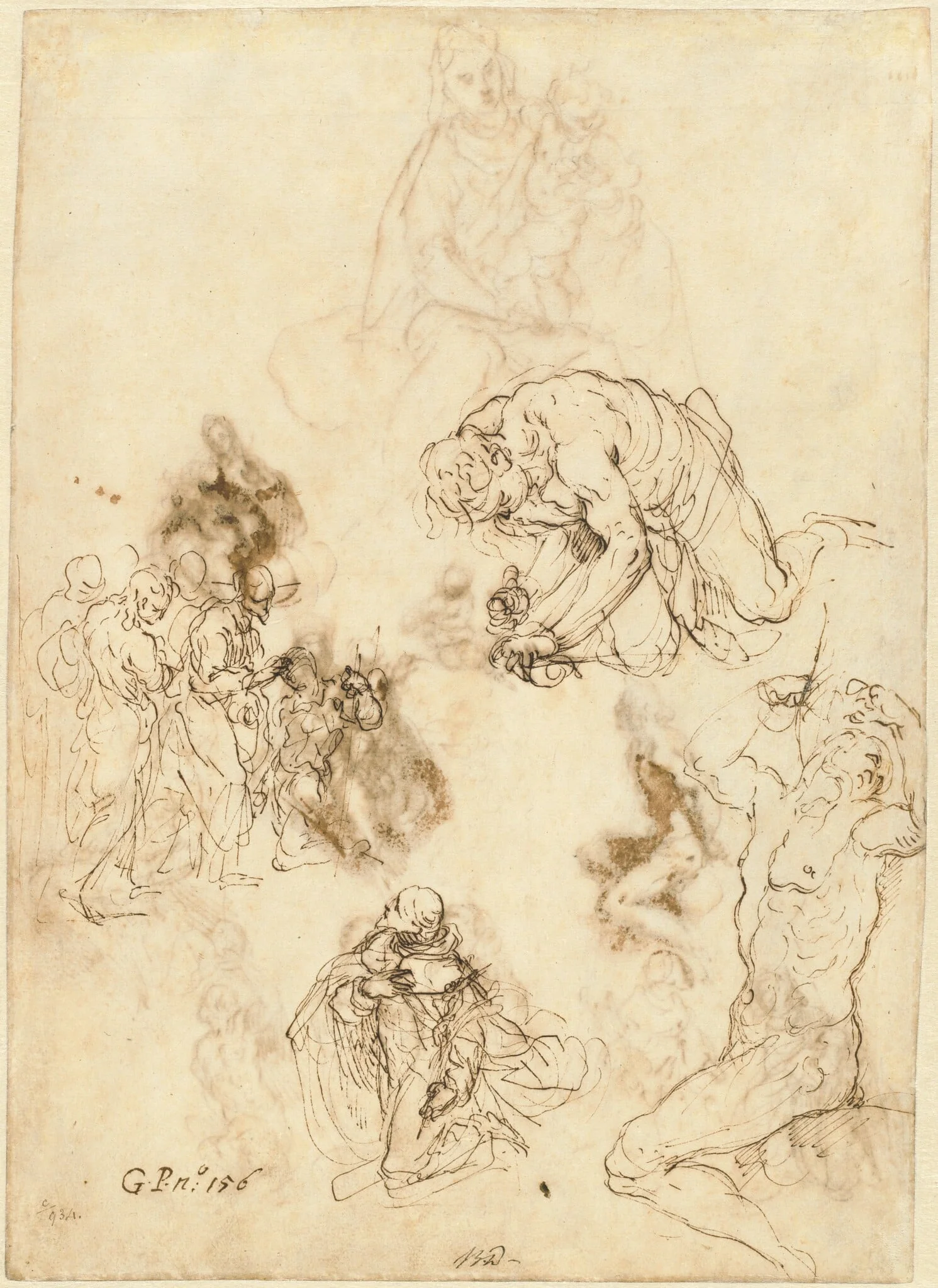 Studies of Christ Healing the Blind Man, Saint Philip Benizzi, and Saint Sebastian, detail