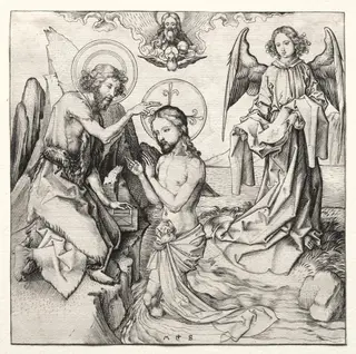 The Baptism of Christ in the Jordan, by Martin Schongauer, 1485