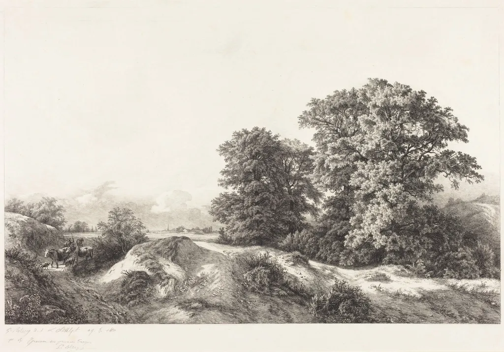 Oaks in the Vaux de Cernay, by Eugène Bléry, ink, 1840