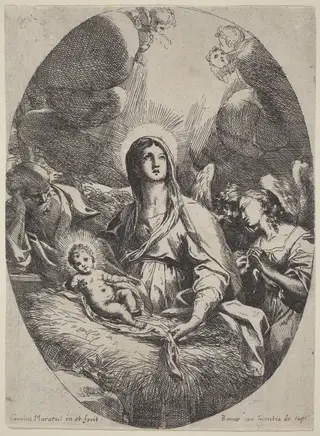 The Holy Family with Angels, by Carlo Maratta, ink, 1669