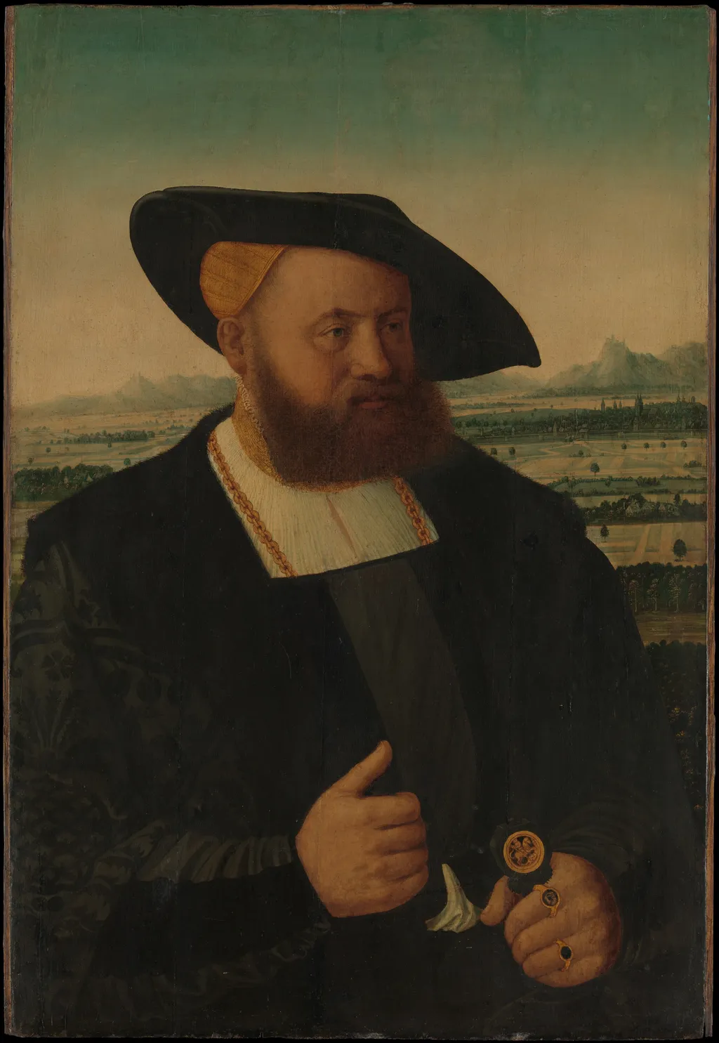 Portrait of a Man with a Moor's Head on His Signet Ring, by Conrad Faber von Kreuznach, oil, 1538