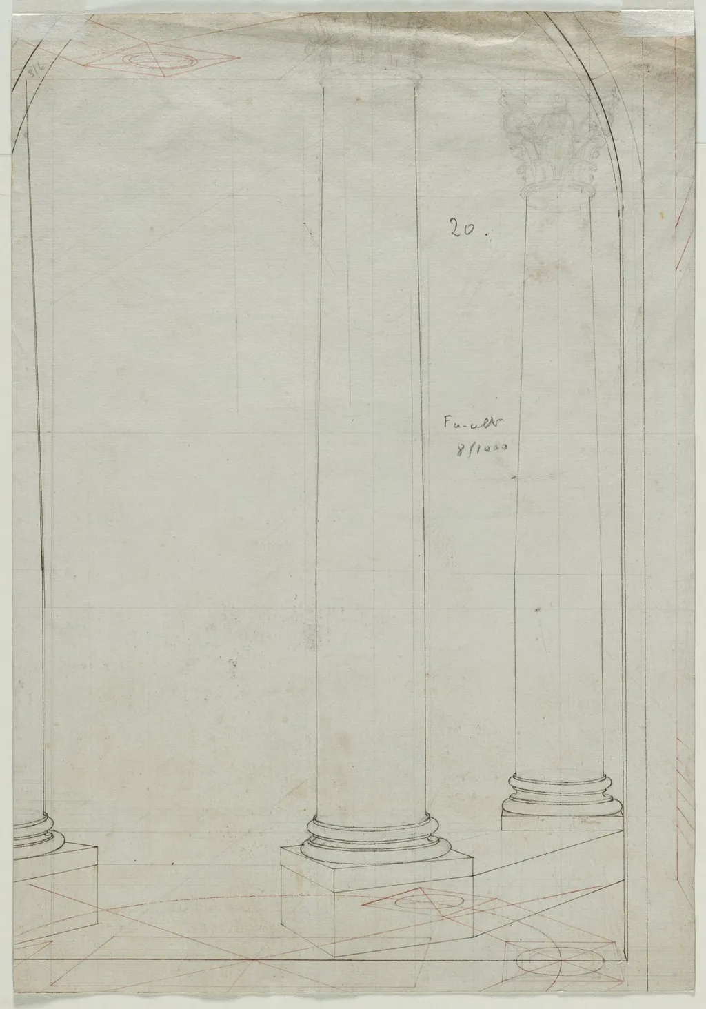 Architectural Drawing of Columns (verso), by Pietro Fancelli, 1815