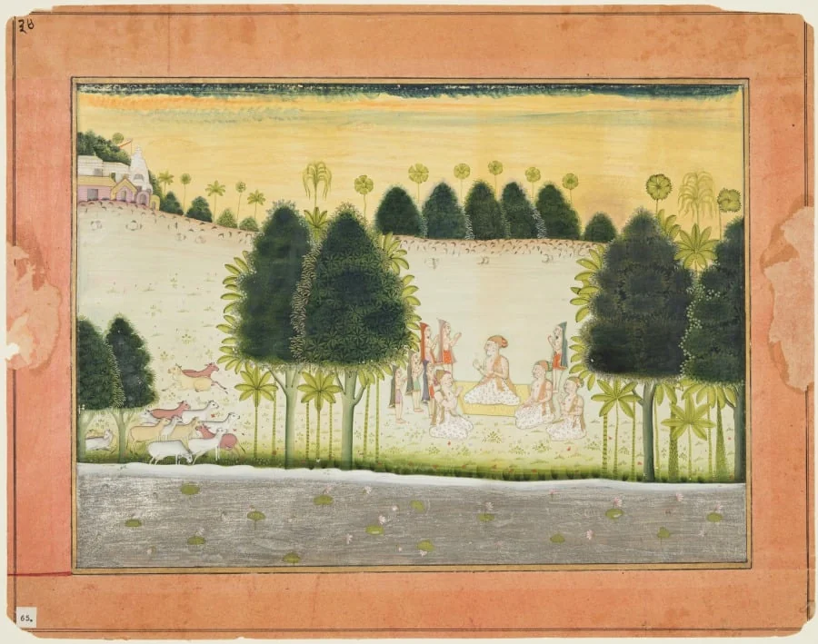 Nanda and the Elders in Council with the Cowherds, from a Bhagavata Purana, detail