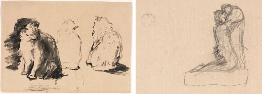 Cats (recto); Sketch of Two Figures Embracing (verso), detail
