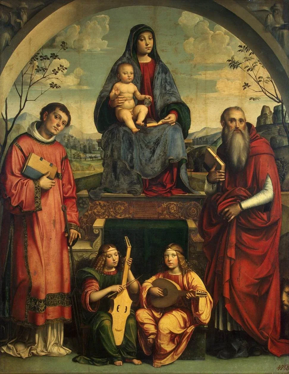 Madonna and Child with St Lawrence and St Jerome and Two Angels Making Music, detail