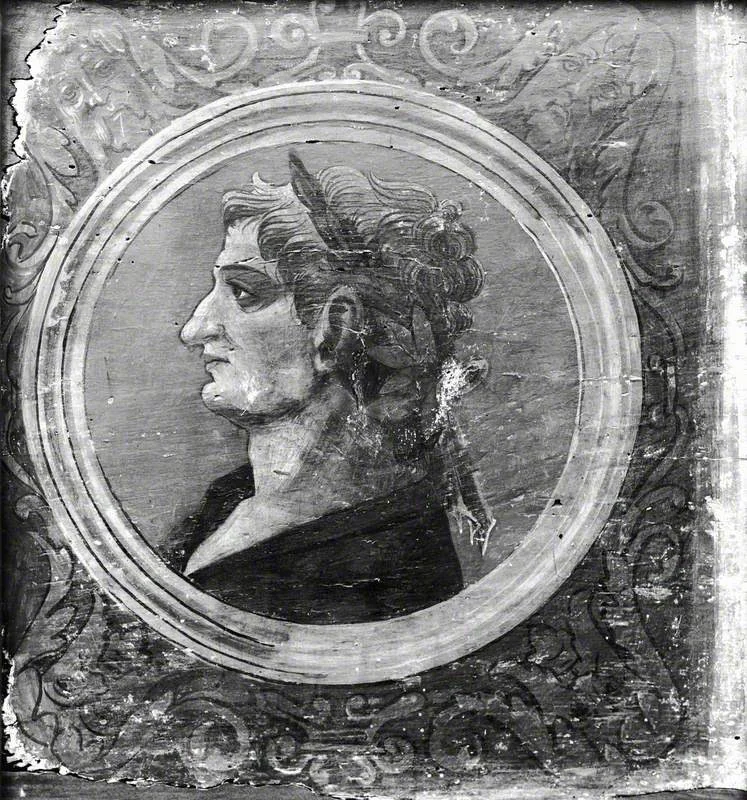 Profile Bust of a Roman Emperor Facing Left (one of 29 painted panels from a frieze), detail