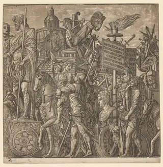 The Triumph of Julius Caesar: Colossal Statues and Siege Equipment, by Andrea Andreani, 1596