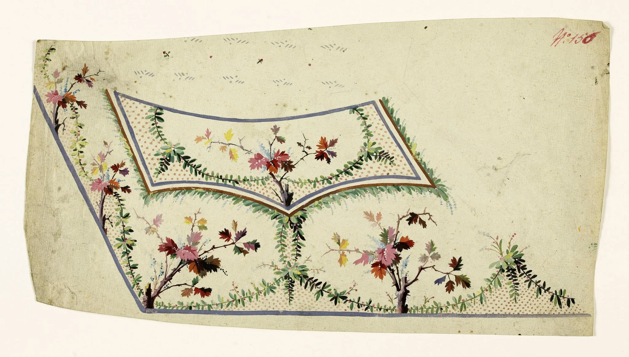 Composition avec branches de feuilles d'automne, guirlandes de feuilles stylisées, projets de broderies de gilet, XVIIIème siècle, detail