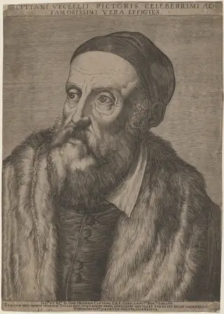 Titian, by Agostino Carracci, ink, 1587