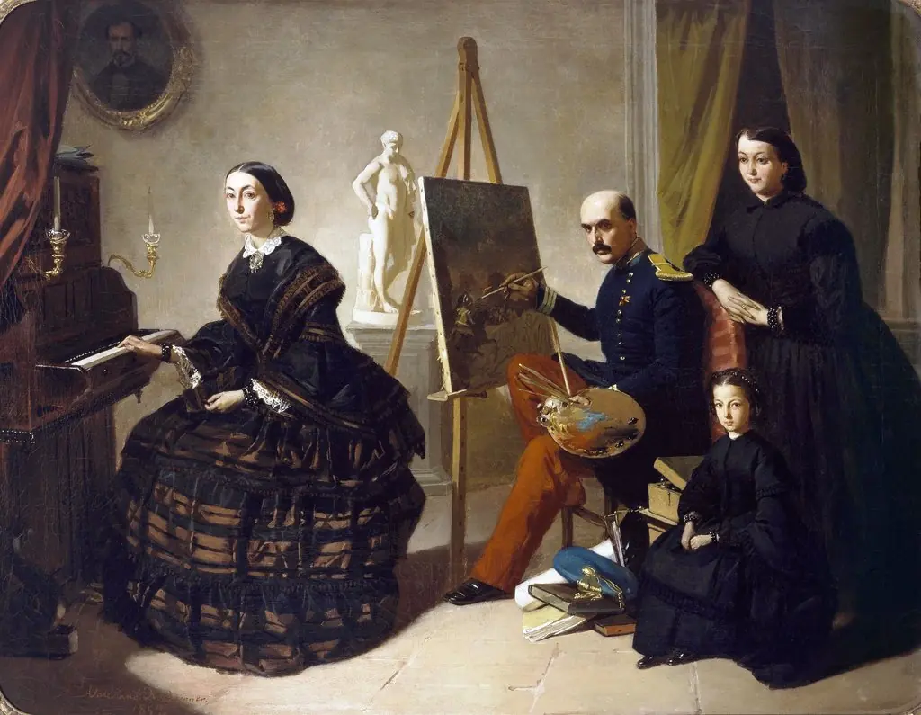 El pintor carlista y su familia, by Valeriano Bécquer, oil, 1869