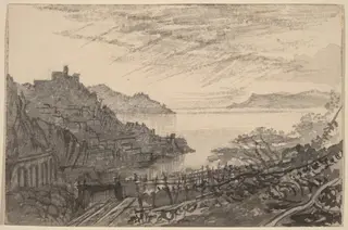 View of a Bay from a Hillside (Amalfi), by Edward Lear, graphite, 1884