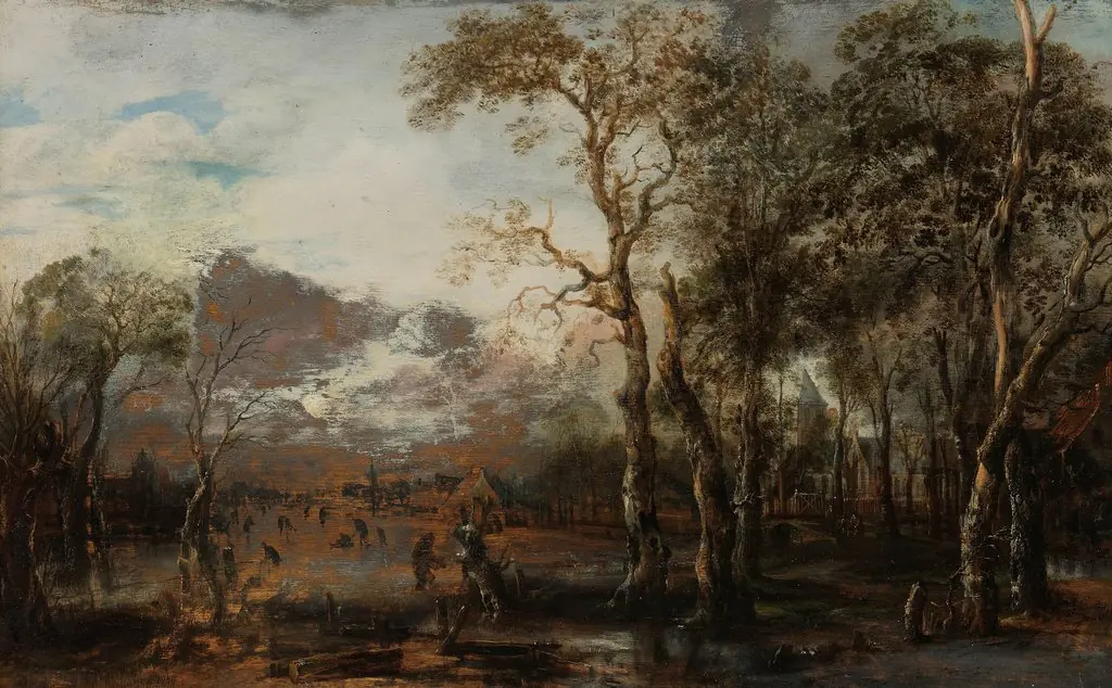 Landscape with Hunter, by Aert van der Neer, oil, 1632