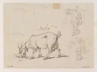 A goat, with two figure sketches, by George Chinnery, 16