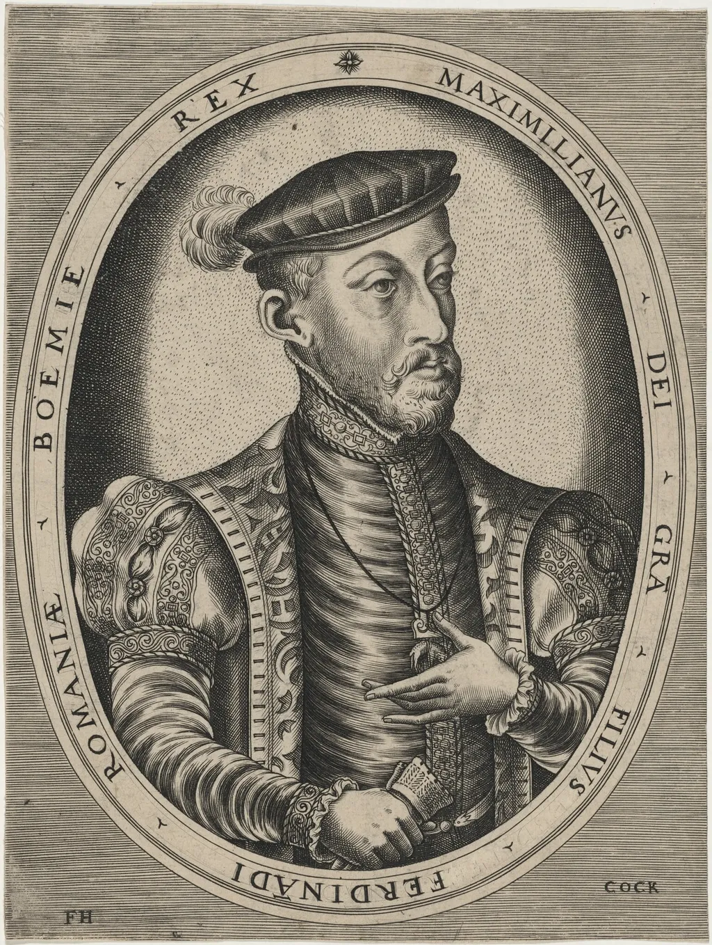 Maximilian II, Roman Emperor, by Frans Huys, ink, 1542