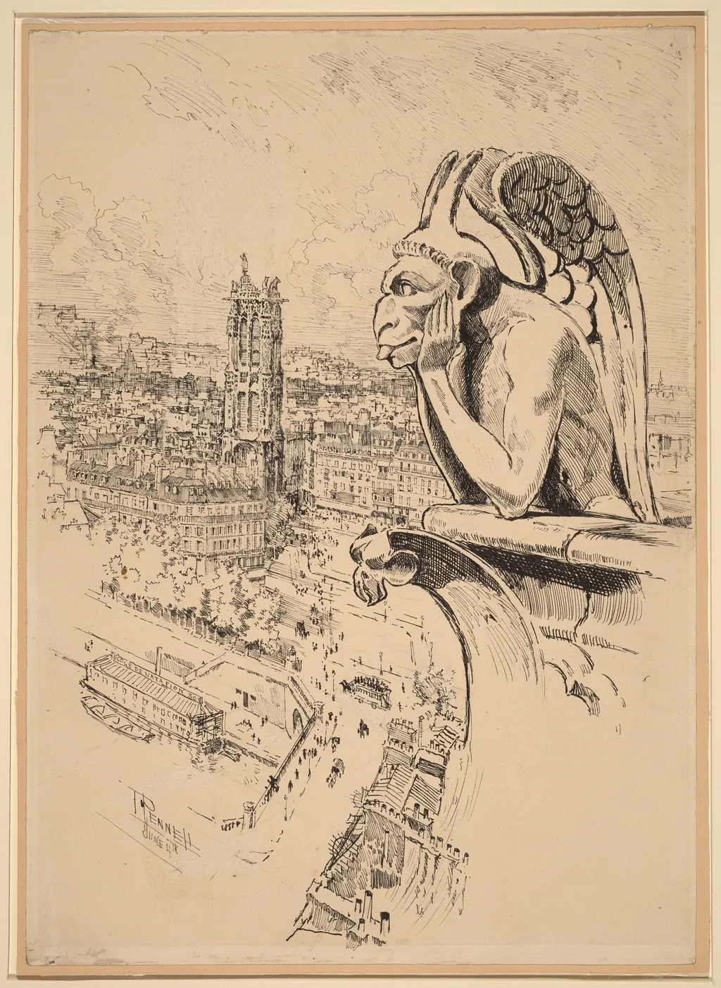 Study for "Le Stryge", by Joseph Pennell, ink, 1893
