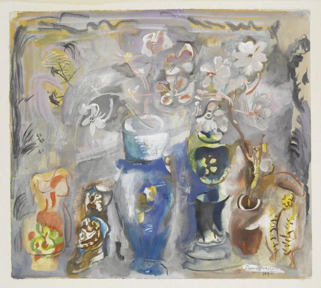 Ornaments with Flowers, by Frances Hodgkins, watercolor, 1942