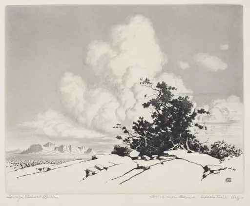Summer Cloud, Apache Trail, Arizona, by George Elbert Burr, ink, 1927