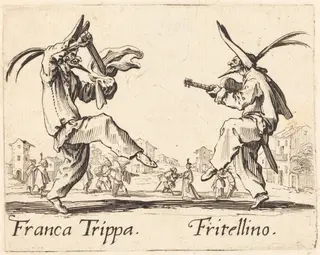 Franca Trippa and Fritellino, by Jacques Callot, ink, 1622