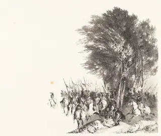 Lanciers en Marche (Lancers on the March), by Nicolas Toussaint Charlet, ink, 1831