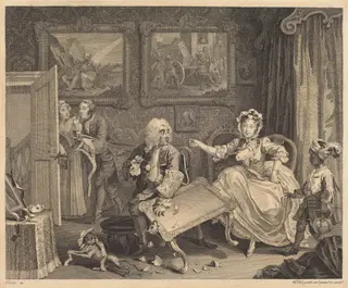 A Harlot's Progress: pl.2, by William Hogarth, ink, 1732