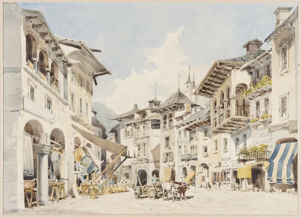 Duomo D'Ossola, Piedmont, by Charles Claude Pyne, watercolor, 1850