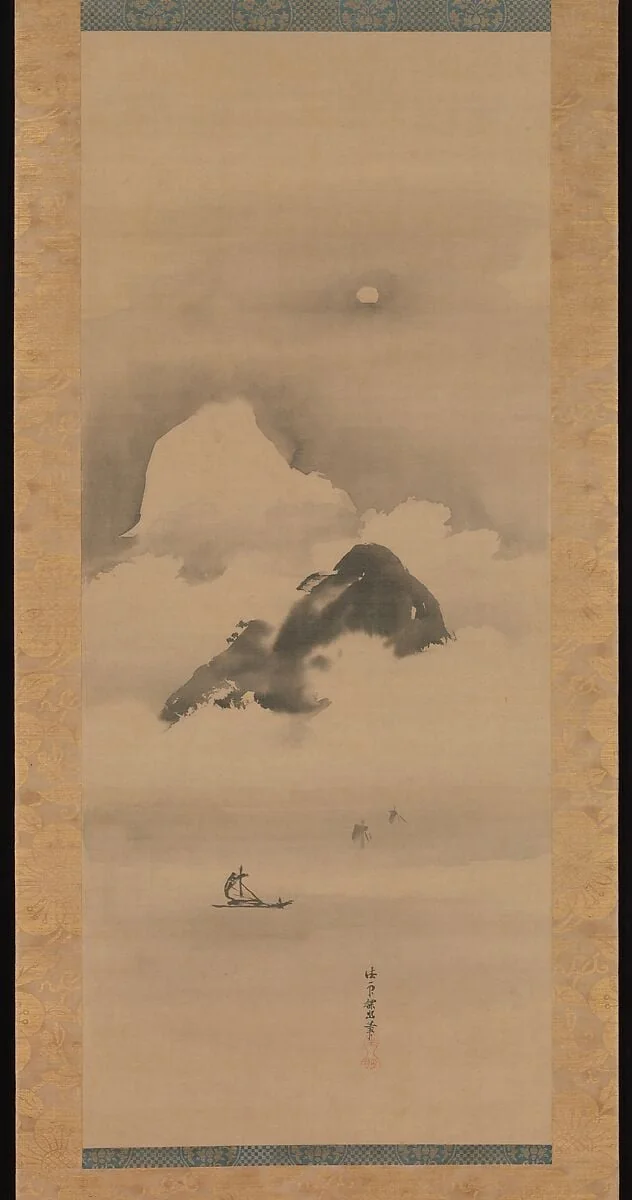 狩野探幽筆 月夜山水図|Landscape in Moonlight, detail