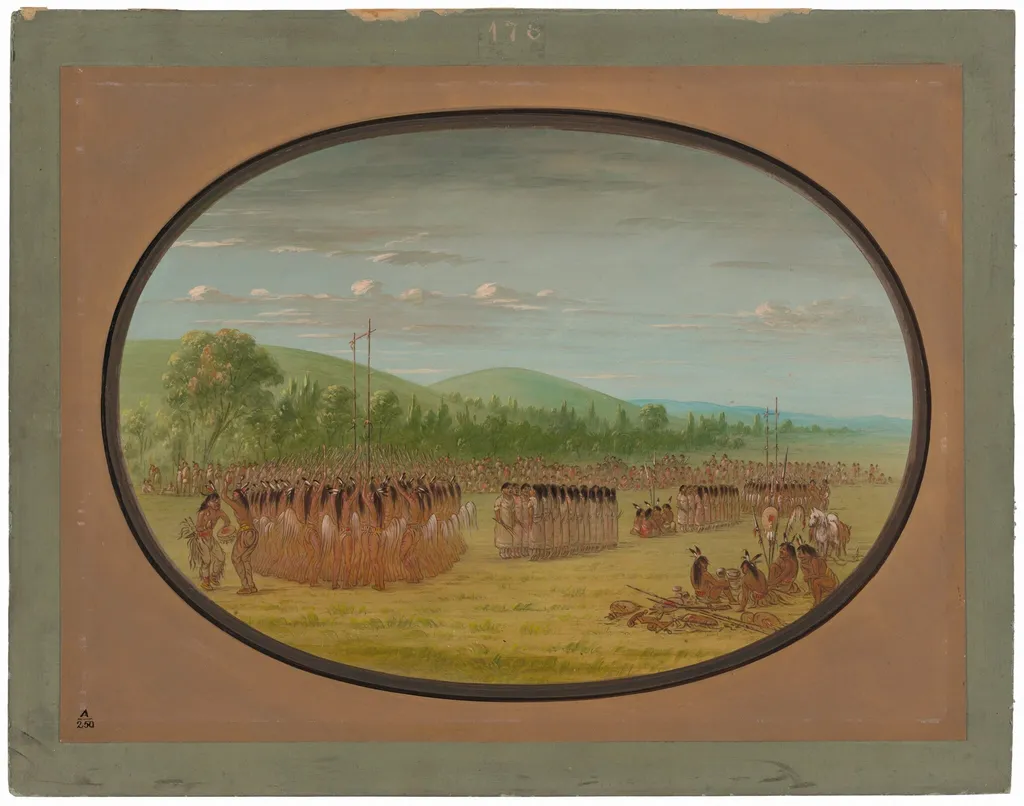Ball-Play Dance - Choctaw, by George Catlin, oil, 1865