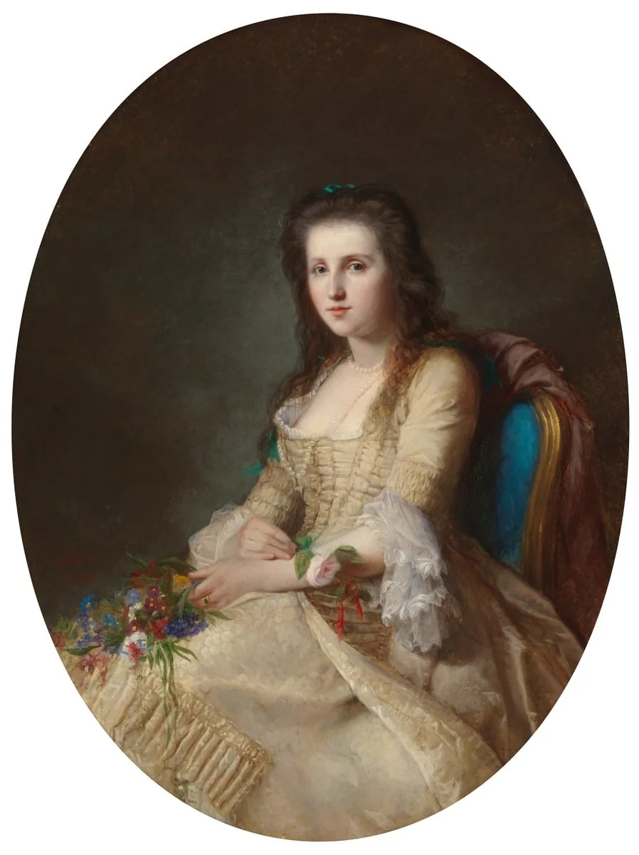 Nainen 1700-luvun puvussa (La Rêverie), detail