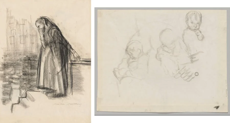 Pregnant Woman Contemplating Suicide (recto) Three Studies of a Child (verso), detail
