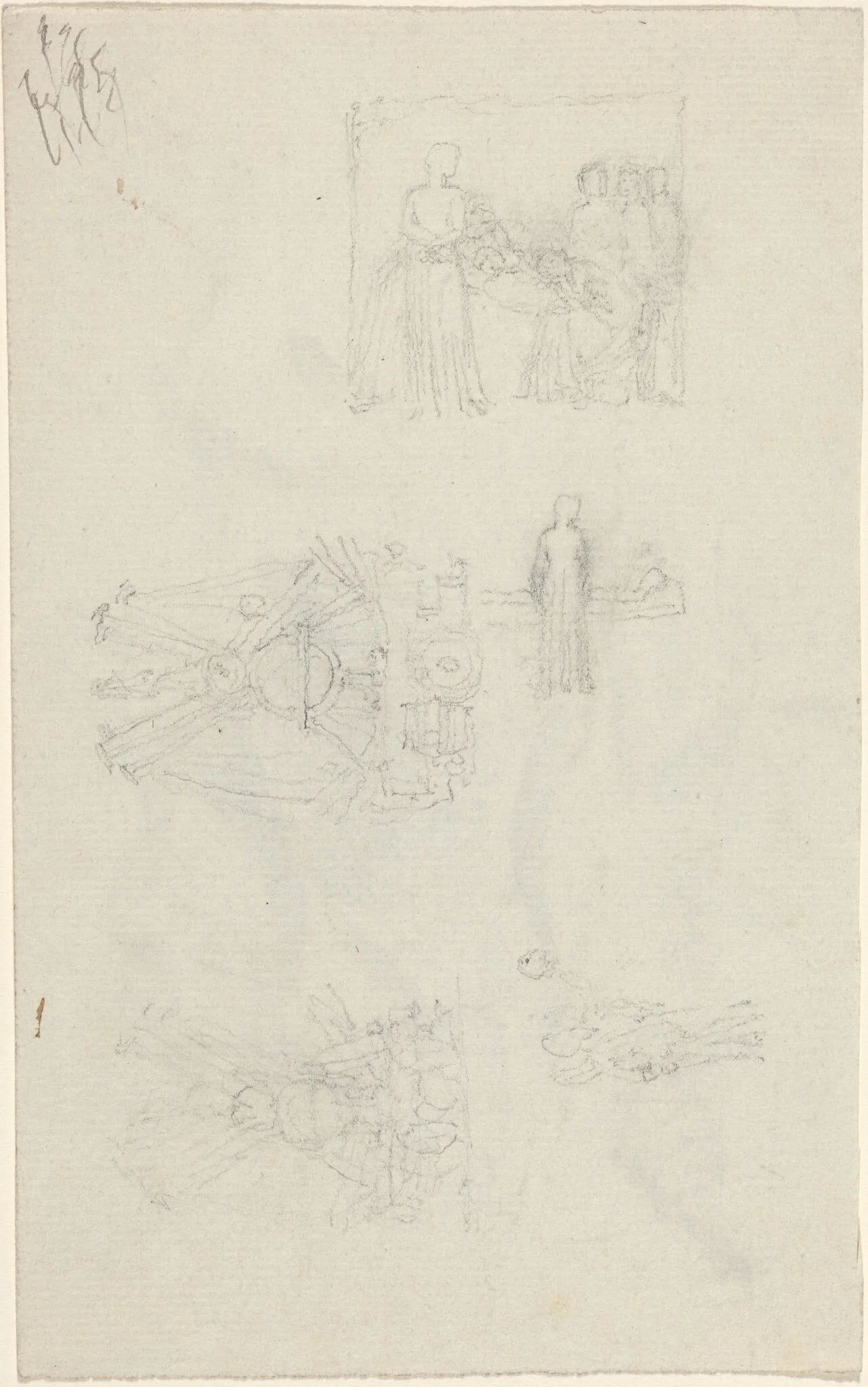 Studies of a Sickbed and Decorations for the Façade of Buckingham Palace [recto and verso], detail