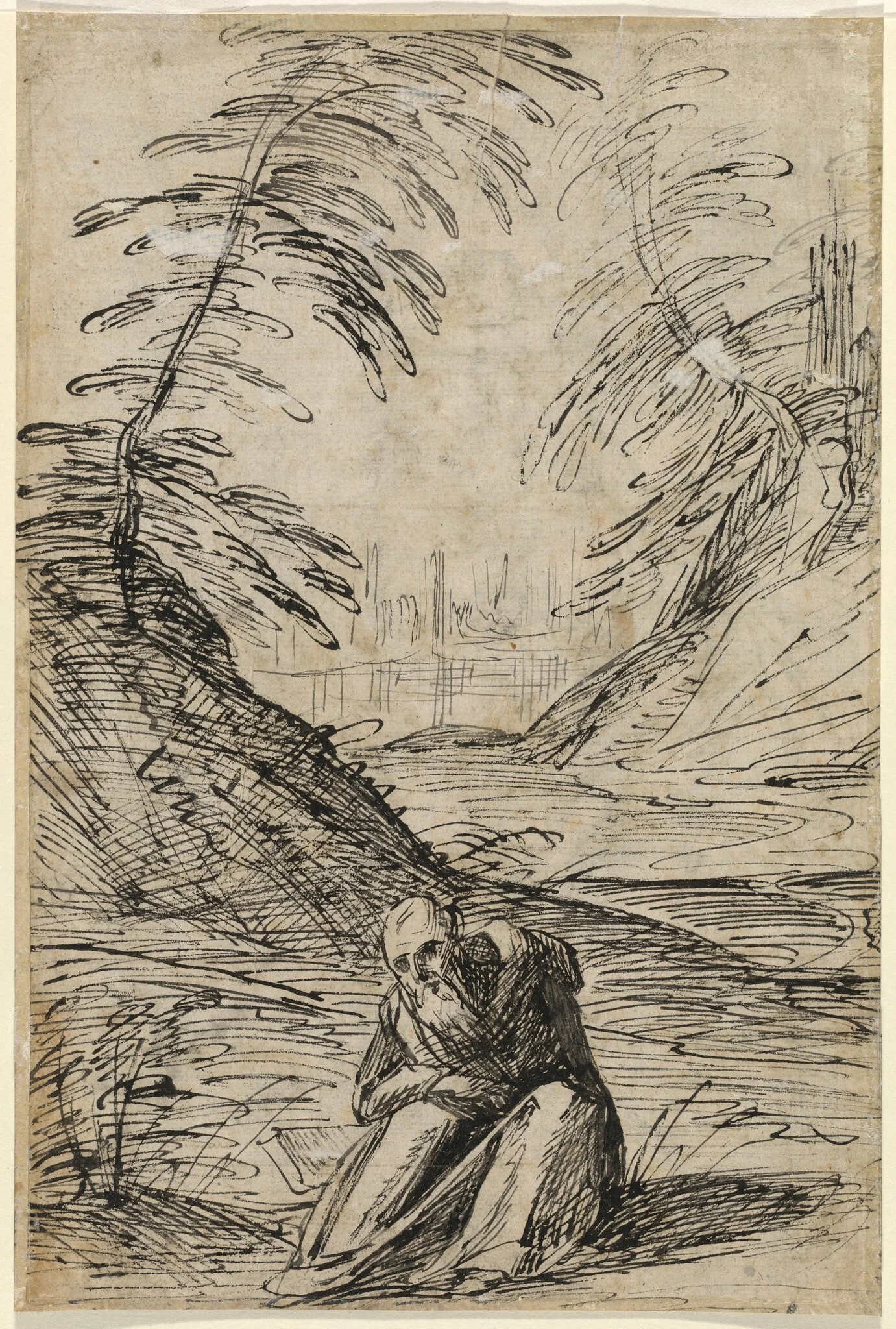 Desert Landscape with a Hermit (verso), detail
