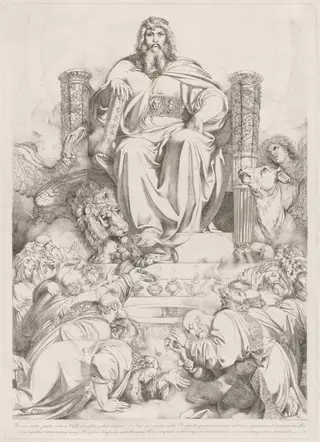 Et ecce sedes posita erat in coelo... (God the Son in Majesty on the Throne Surrounded by the Four Creatures and Worshipped by the Twenty-four Elders), by Luigi Sabatelli I, ink, 1810