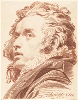 A Young Man with Flowing Hair, by Jacob Matthias Schmutzer, chalk, 1777