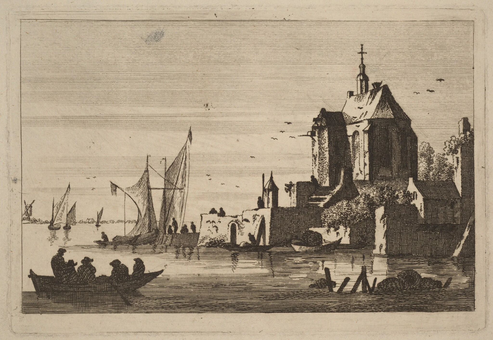 Church in an Inlet with Rowboat in the Foreground, detail