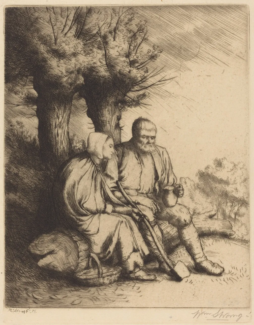 Man and Woman under a Tree, by William Strang, ink, 1890