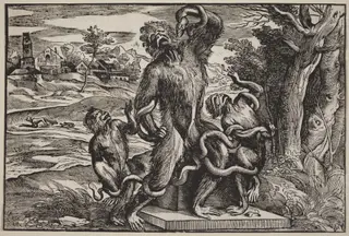 Caricature of the Laocoon Group, by Nicolò Boldrini, ink, 1542