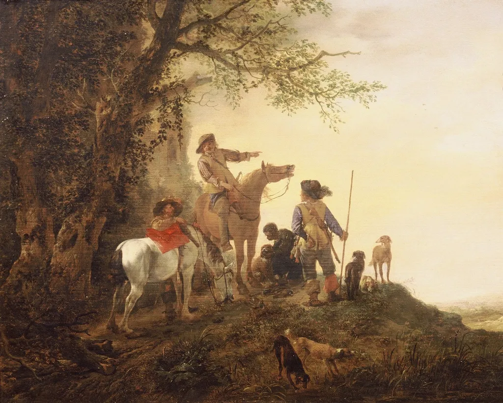 Resting Hunters, by Philips Wouwerman, oil, 1645