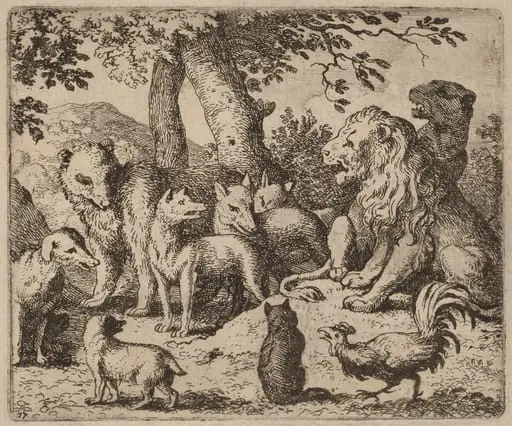 Reynard Attempts to Clear Himself, by Allart van Everdingen, ink, 1650