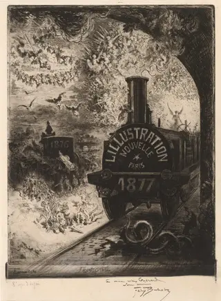 Frontispiece for L'Illustration Nouvelle: The Burial of the Burin, by Félix-Hilaire Buhot, ink, 1877