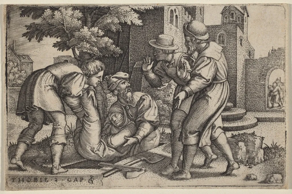 Tobias Burying One of the Children of Israel, by Georg Pencz, ink, 1543