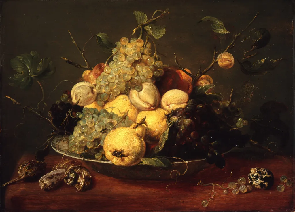 Still life with fruits in a porcelain bowl, by Frans Snyders, paint, 1620