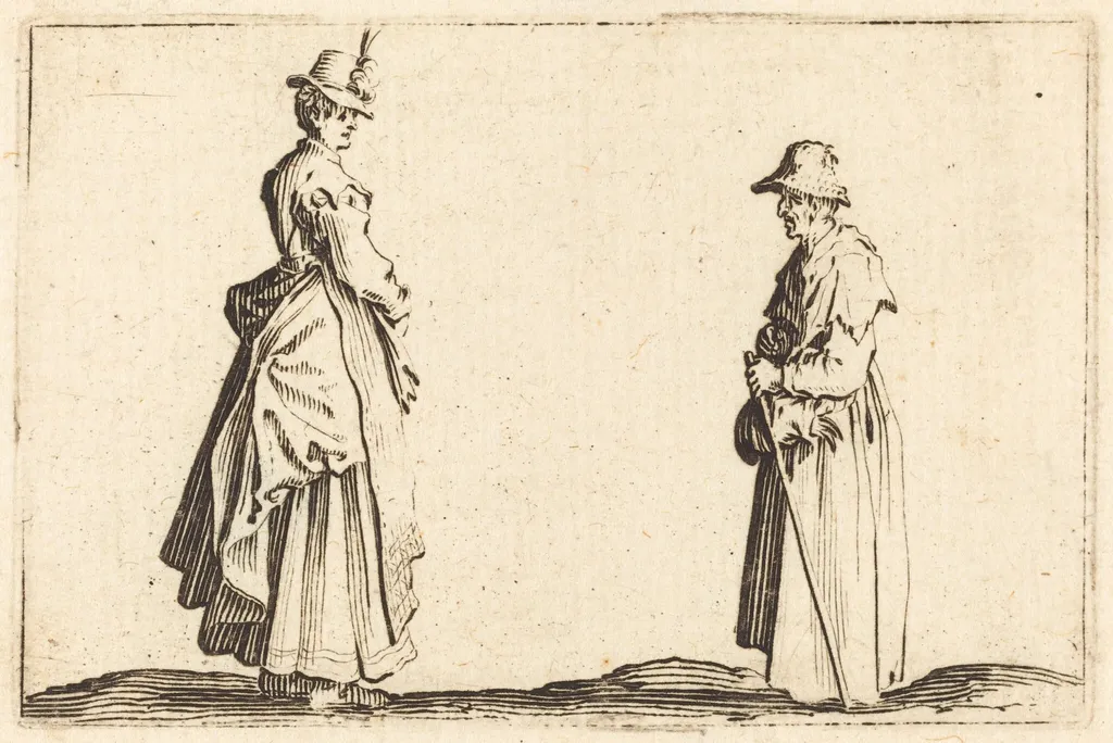 Two Women in Profile, by Jacques Callot, ink, 1622