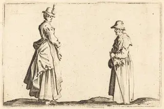 Two Women in Profile, by Jacques Callot, ink, 1622