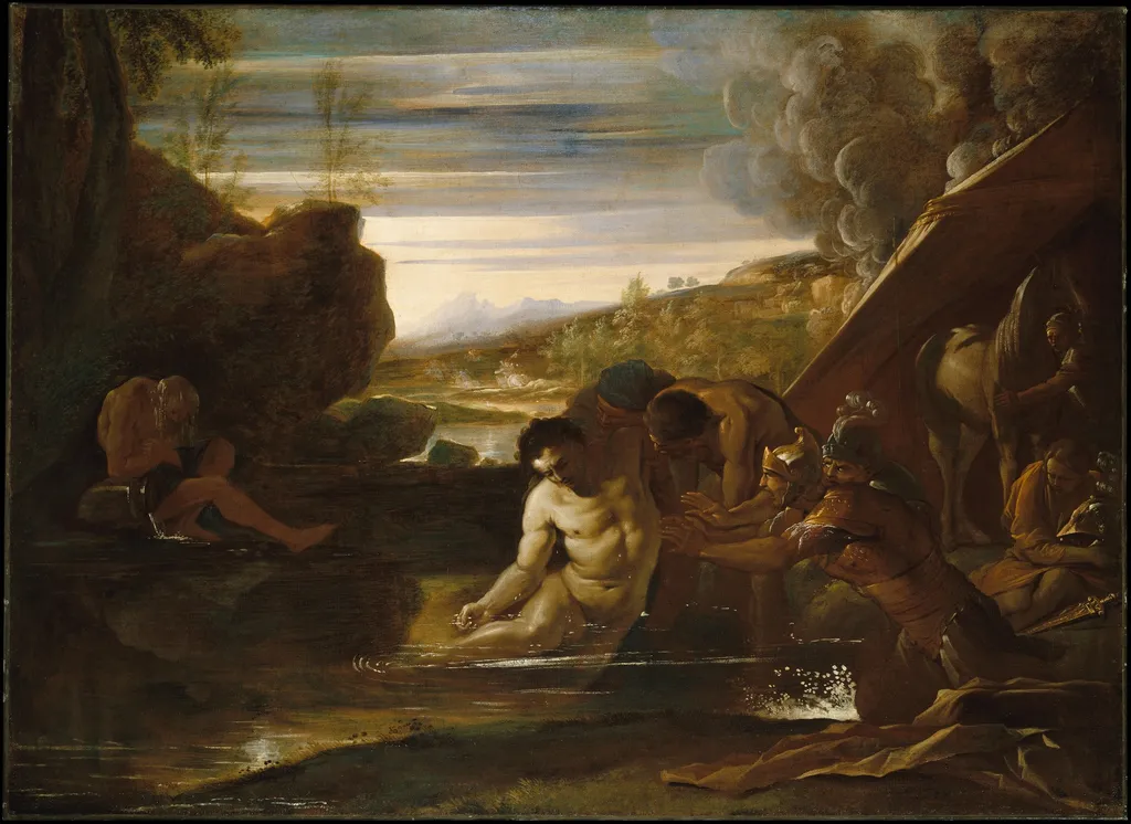 Alexander the Great Rescued from the River Cydnus, by Pietro Testa, oil, 1650