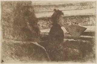 Lady in Black, in a Loge, Facing Right, by Mary Cassatt, ink, 1880