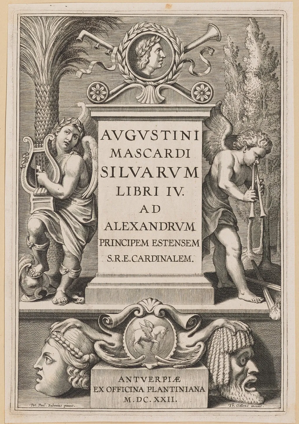 Title Page for Agostino Mascardi, Silvarium Libri IV, by Theodor Galle, ink, 1622